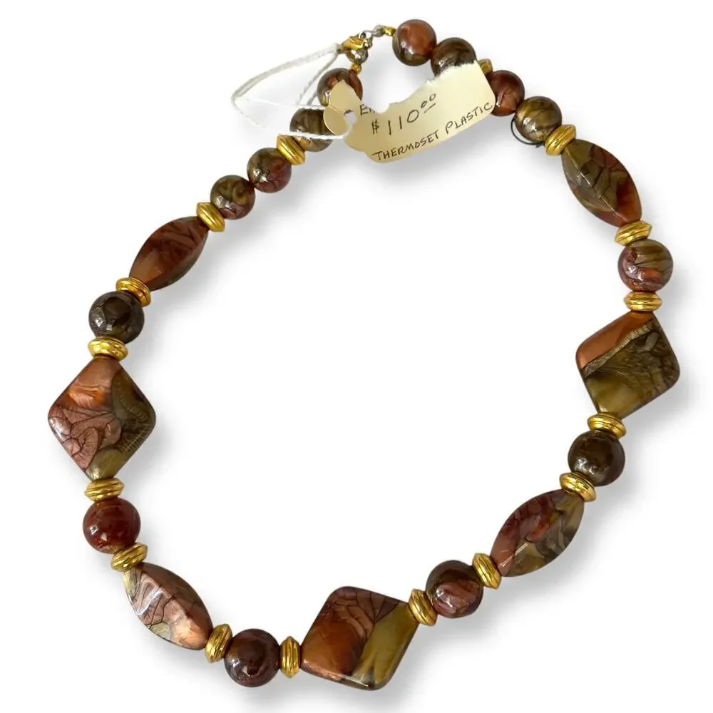 Vintage 32” Thermoset Lucite Tiger’s Eye Opalescent Moon Glow Necklace 1960s